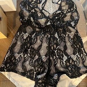 NWT black and white lace romper